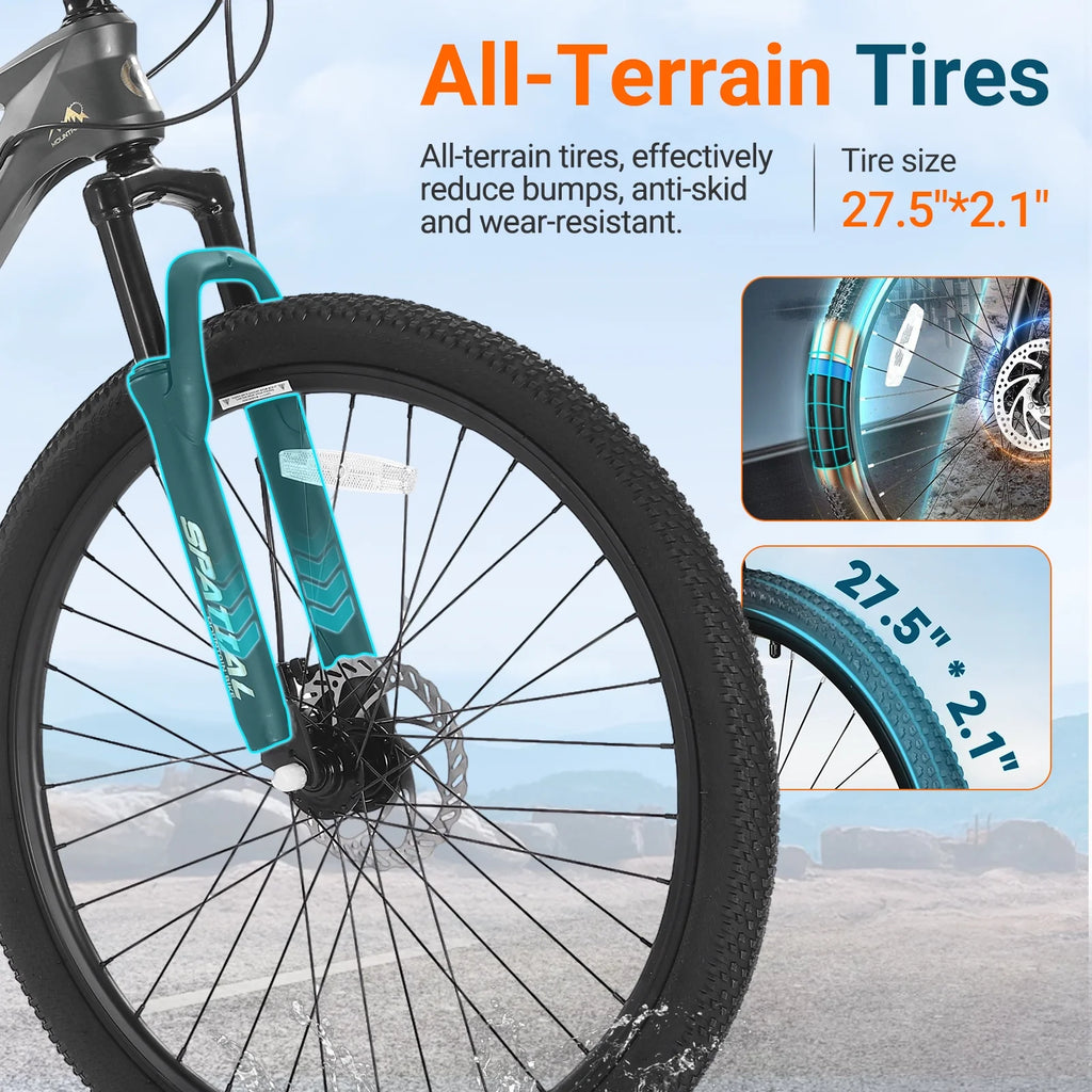 SPATIAL 24/26/27.5/29 inch Mountain Bike,8/21 Speed Lightweight Aluminum Magensium Frame Mountain Bicycle,Fits Men Women Teenagers Adult Disc Brake MTB Bicycle