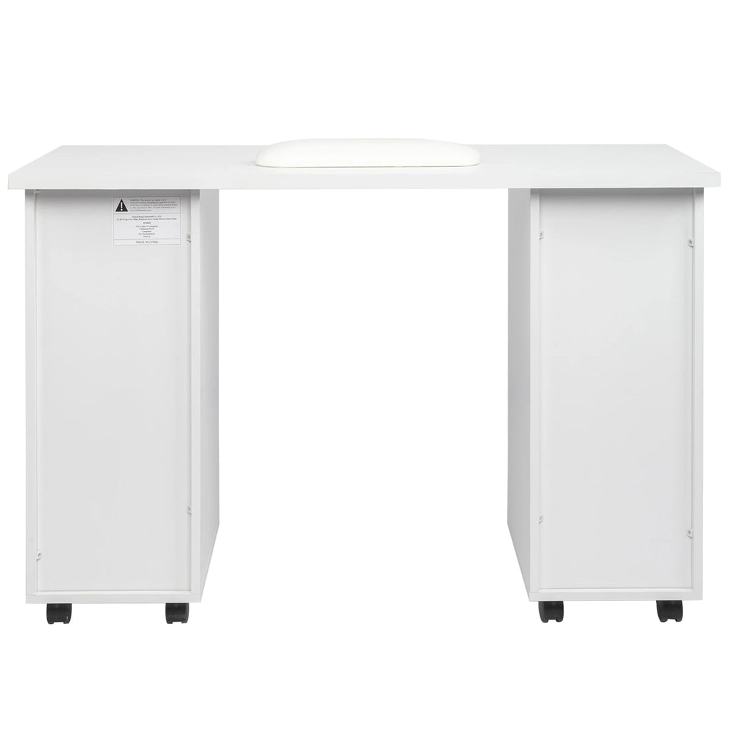 Sesslife White Computer Desk, Writing Desk with Lockable Wheels Modern Wood Study Desk with 4 Drawers for Home Office Workstation