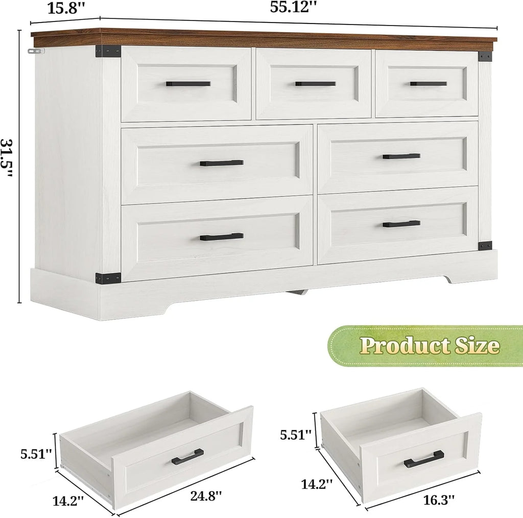 Aunfebrco Black Dresser for Bedroom Farmhouse 7 Drawers Dresser & Chest of Drawers with Thick Styling, Large Clothing Storage Organizer for Living Room