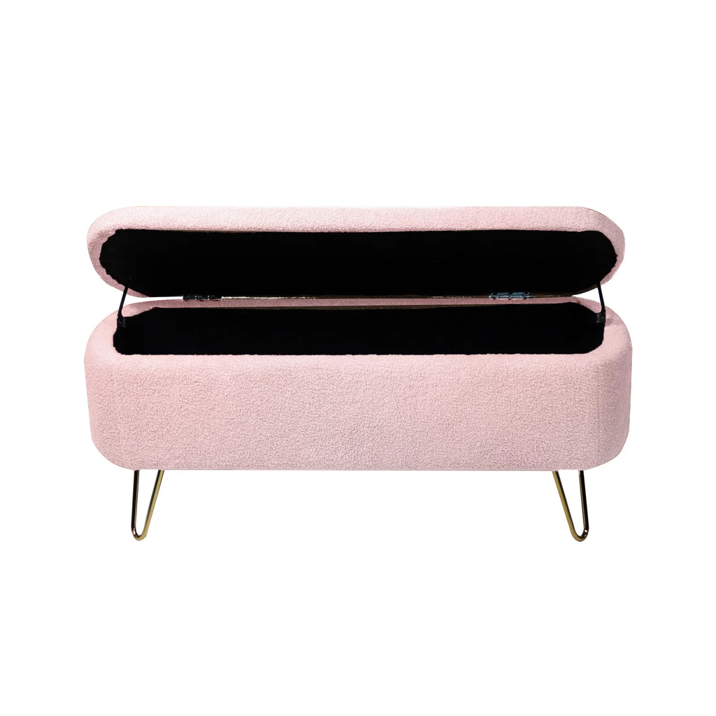 Syngar Entryway Bench with Storage for Bedroom, Living Room, and End of Bed, Faux Fur Ottoman Foot Rest with Storage,Upholstered Bench with Storage with Metal Leg,Ivory