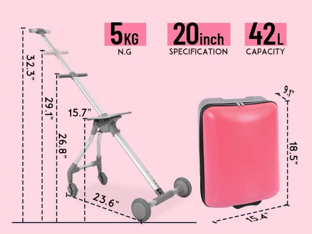 Fridtrip 20 Inch Hardside Carry on Luggage - 3-in-1 Kids Ride-on Suitcase with Spinner Wheels, Child Seat & Stroller Design, Lightweight Hard Shell Travel Luggage with Large Capacity for Family Trips