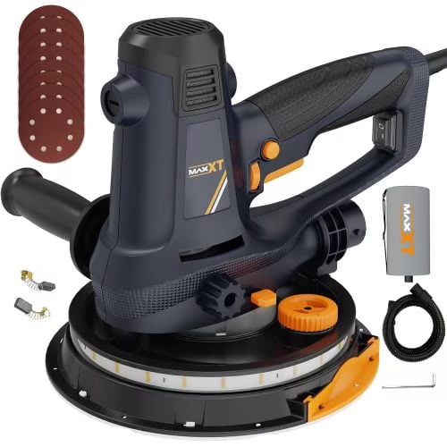 Drywall Sander with Vacuum Dust Collection, 6 Variable Speed Foldable Telescopic Electric Wall Sander, Popcorn Ceiling Removal Tool, 1900RPM Power Sander Tool, LED Light, 18Pcs Sanding Discs