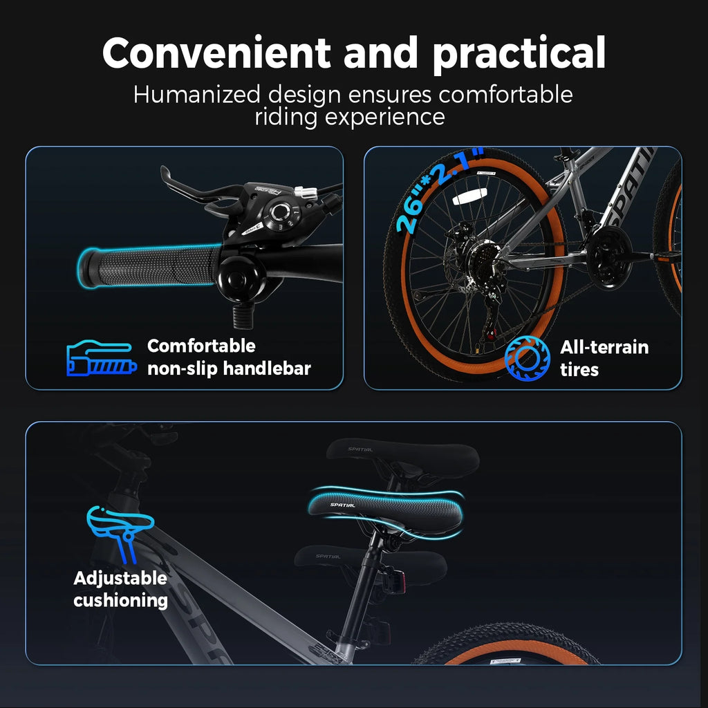 SPATIAL 24/26/27.5/29 inch Mountain Bike,8/21 Speed Lightweight Aluminum Magensium Frame Mountain Bicycle,Fits Men Women Teenagers Adult Disc Brake MTB Bicycle