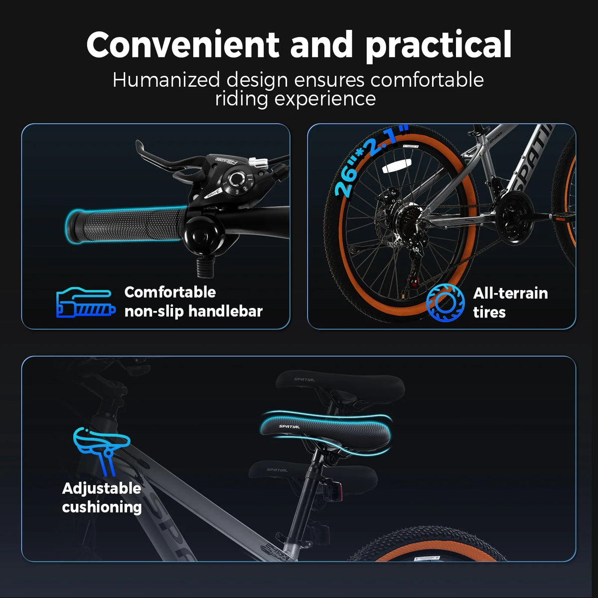 SPATIAL 24/26/27.5/29 inch Mountain Bike,8/21 Speed Lightweight Aluminum Magensium Frame Mountain Bicycle,Fits Men Women Teenagers Adult Disc Brake MTB Bicycle