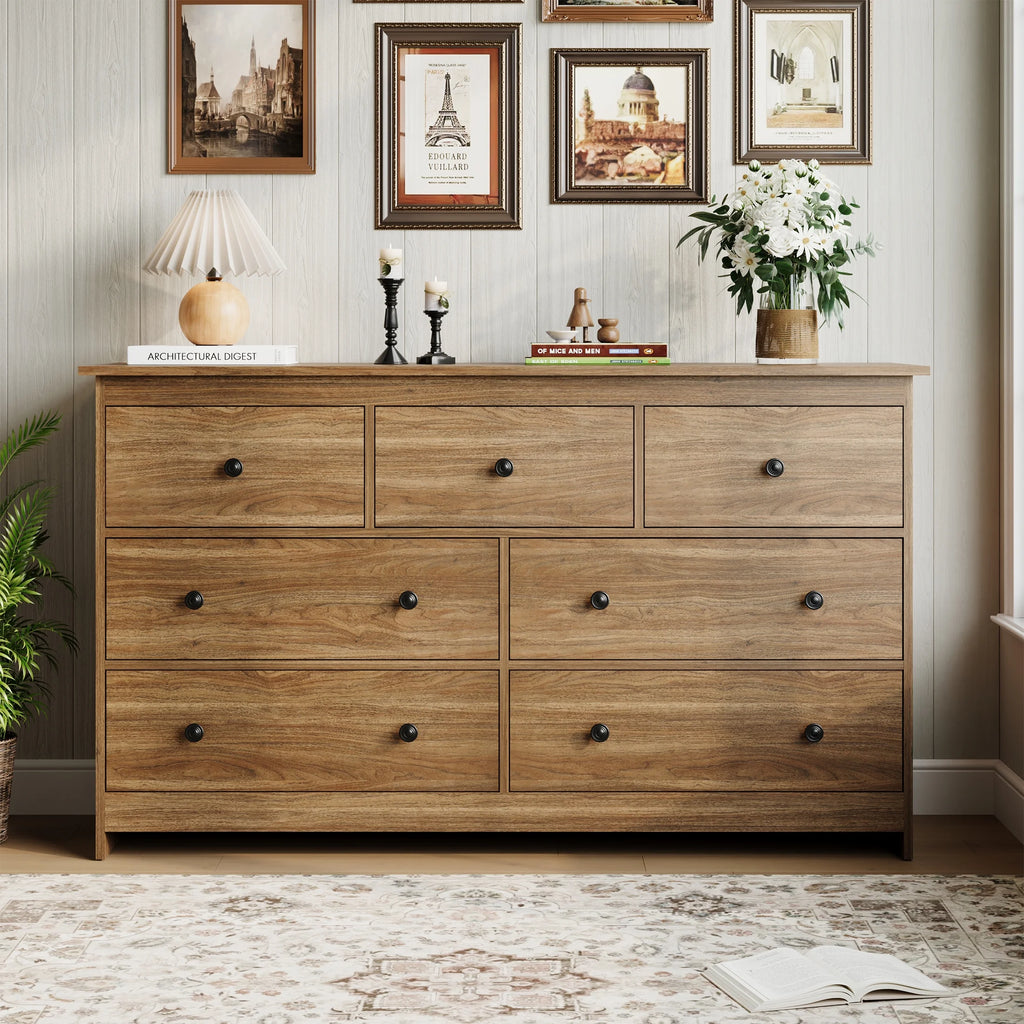 YouTrend 7 Drawer Dresser,White Dresser for Bedroom Drawer Organizer Storage Drawers,Wood Adult Storage Cabinet Living Room Hallway