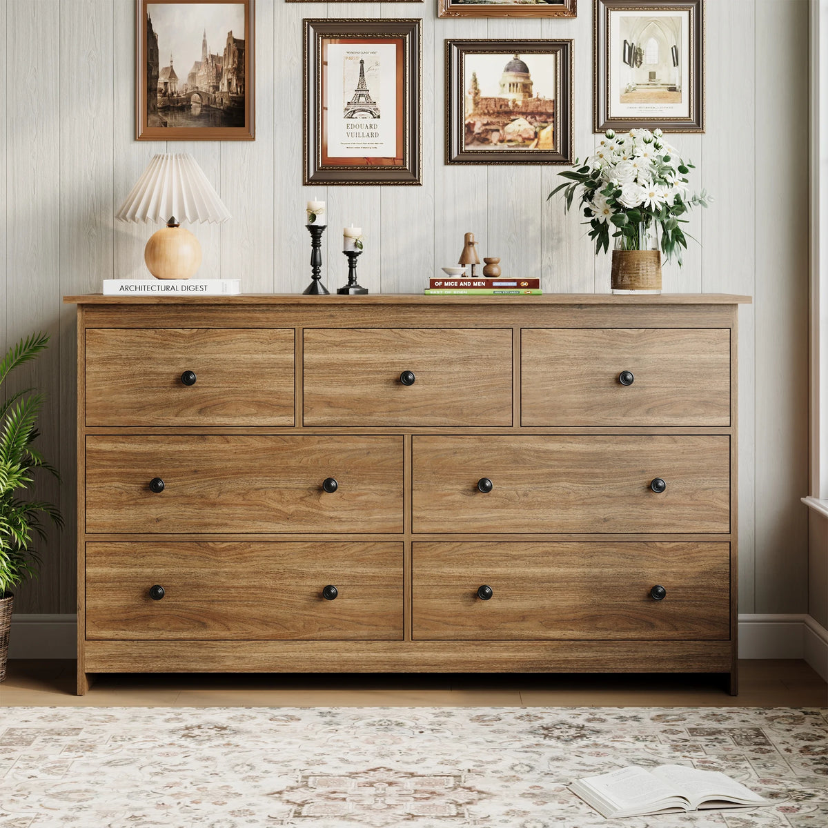 YouTrend 7 Drawer Dresser,White Dresser for Bedroom Drawer Organizer Storage Drawers,Wood Adult Storage Cabinet Living Room Hallway