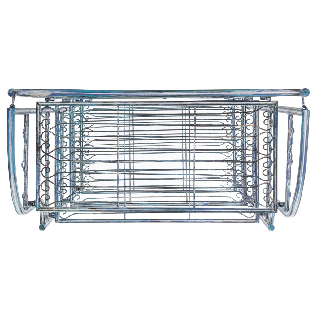 Safavieh  Amaris Victorian Wrought Iron 4-Tier Outdoor Bakers Rack. - 25 in. W x 15 in. D x 63 in. H Antique Blue