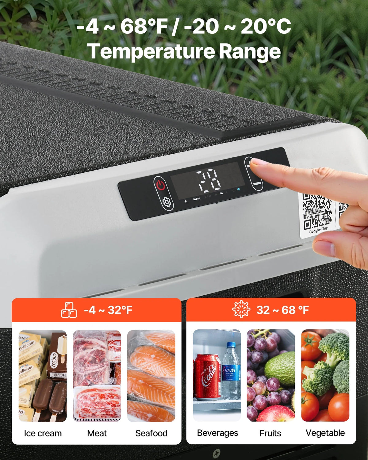 VEVOR Portable Car Refrigerator 42 Qt, 12V Portable Freezer with Single Zone, 12/24V DC & 110-240V AC Electric Cooler with -4 -68 Cooling Range, for Car Truck Vehicle RV Boat Outdoor & Home use