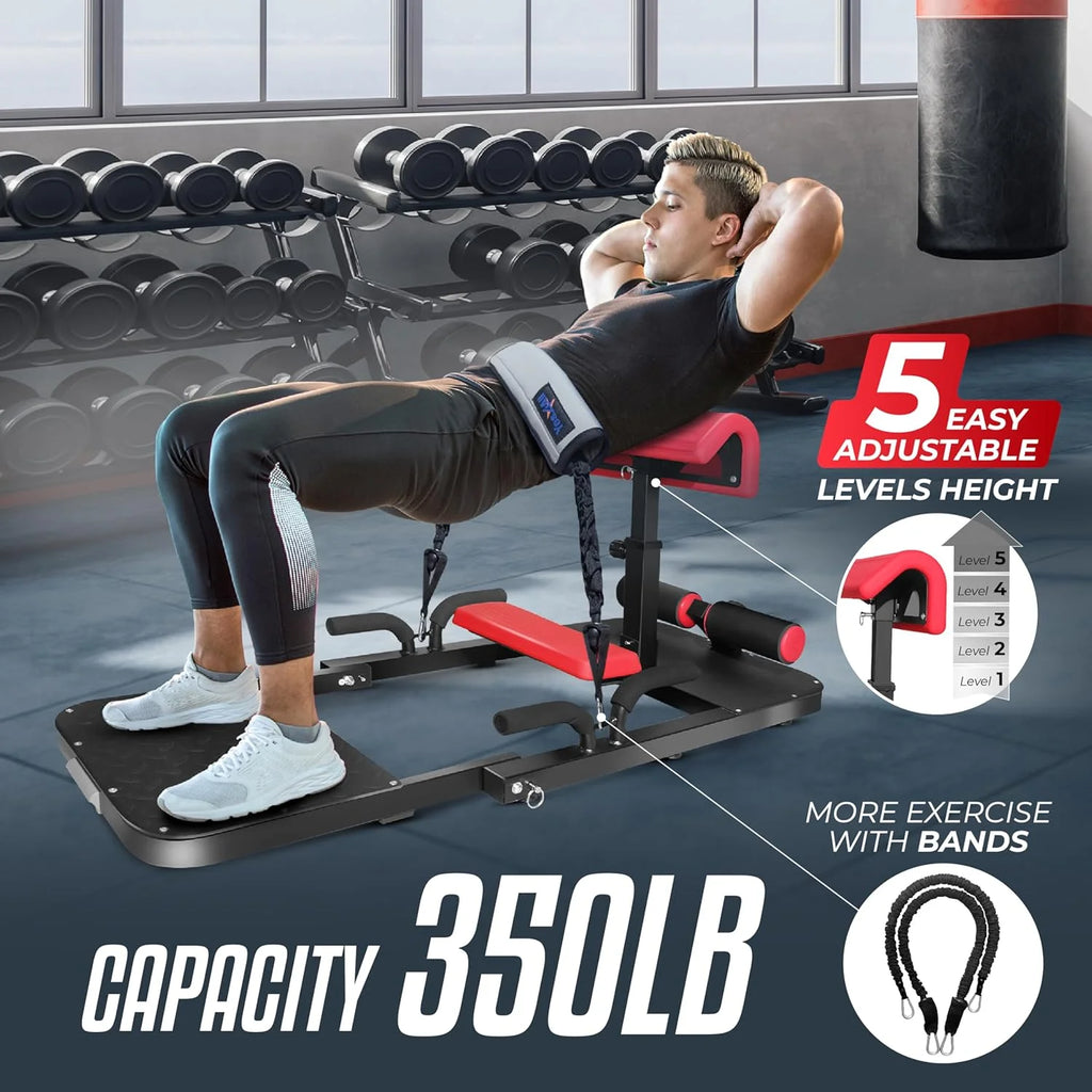 Yes4All Hip Thrust Leg Exercise Machines with Bench, Resistance Bands, Black/Red