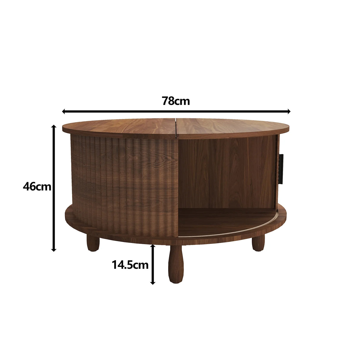 RUMLIVE Round Coffee Table with Storage, 30.7" Modern Coffee Table with 360 Curved Sliding Door, Fluted Wood Coffee Table with Footpads, Round Center Table for Living Room, Black