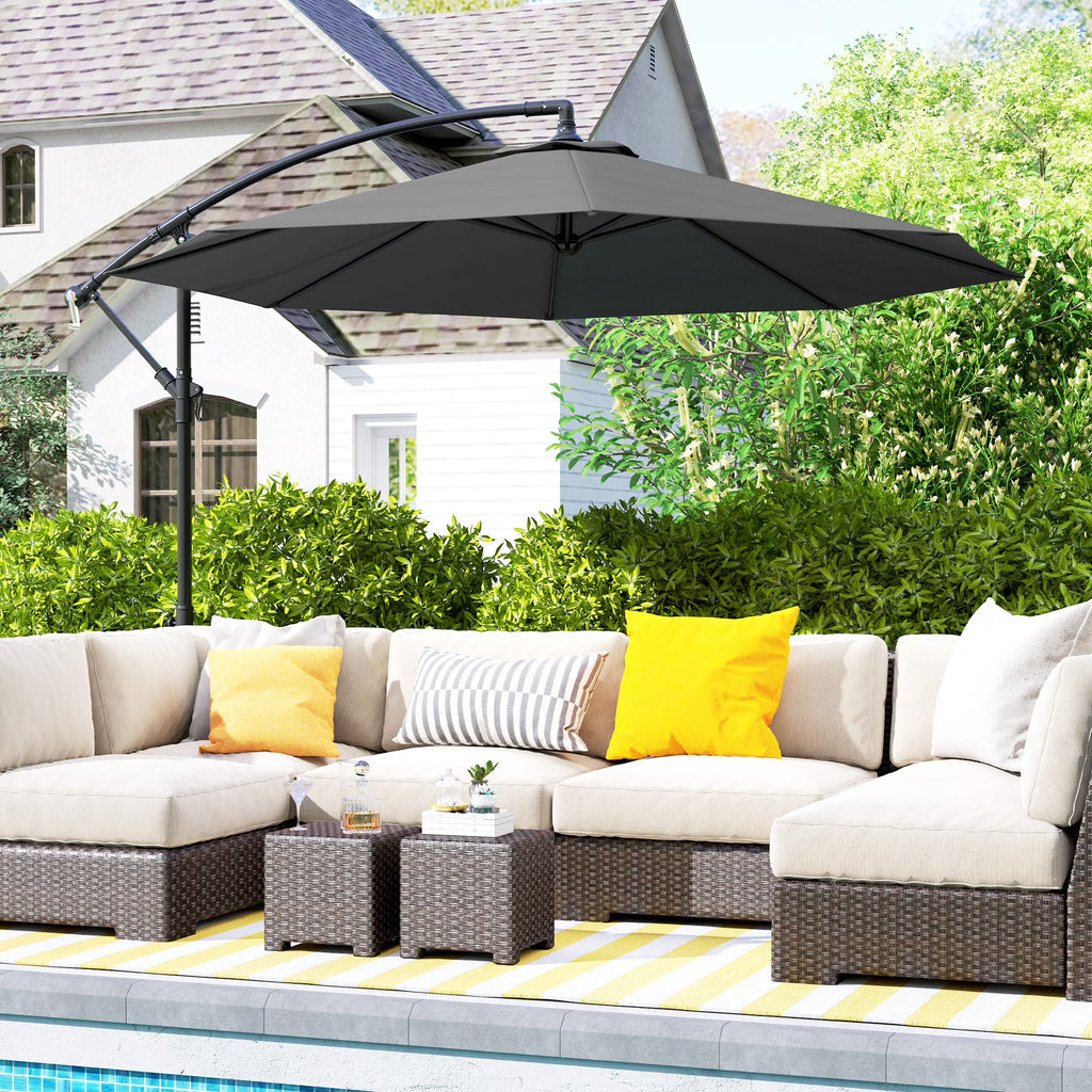 Outsunny 10' Cantilever Hanging Tilt Offset Patio Umbrella with UV & Water Fighting Material and Cross Base (Weight Not Included), Gray