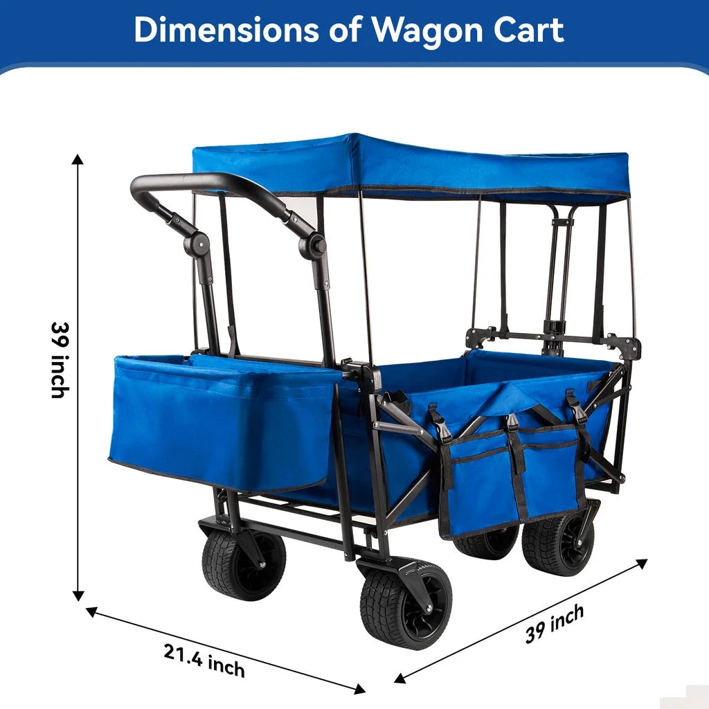 VECUKTY Collapsible Garden Wagon Cart with Removable Canopy Black
