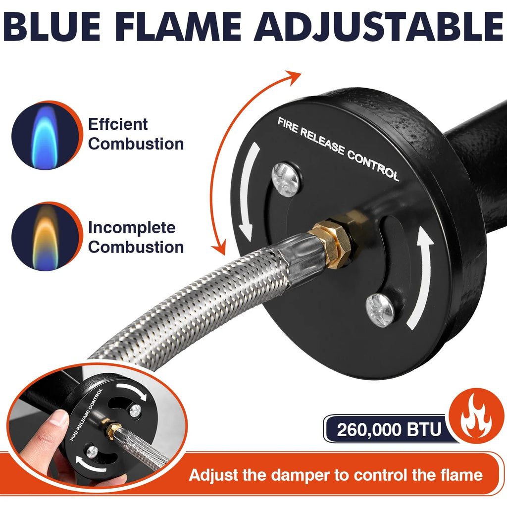 Frizi 1-Burner Propane Gas Outdoor Stove 260,000 BTU,  0-30 PSI Adjustable Regulator & Steel-Braided Hose