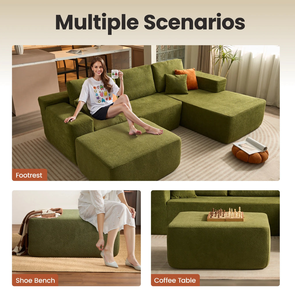 Ovios 106" L-Shaped Sectional Sofa Modern Modular Cloud Couch with Deep Seating Upholstered Sofa for Living Room Bedroom, No Assembly Required, Black(Corduroy)