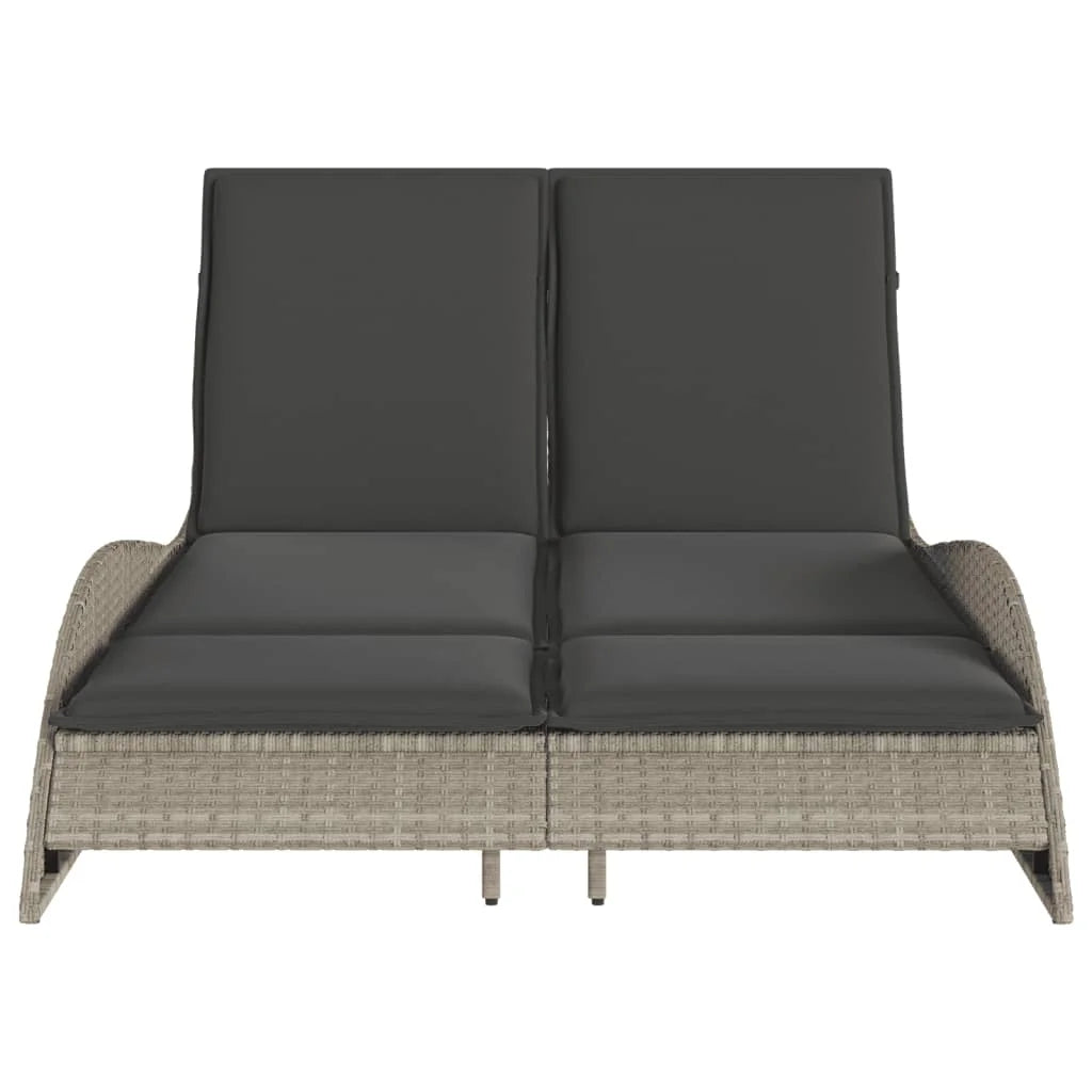 vidaXL Patio Sun Lounger Light Gray PE Rattan, Powder-Coated Steel Double
