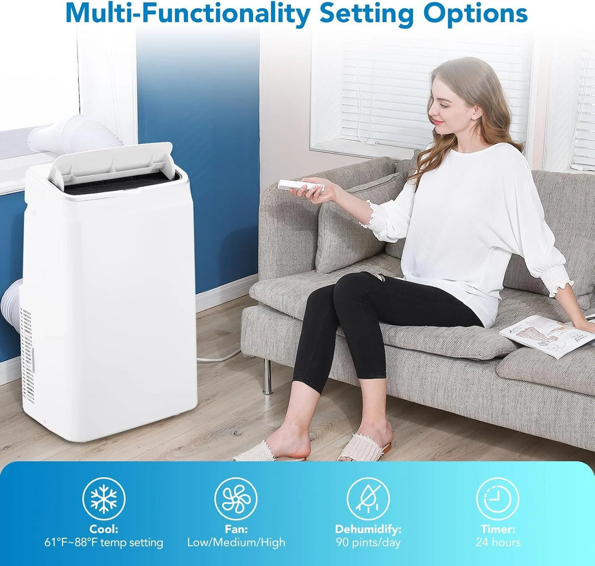 Garvee 14000 BTU Air Conditioner with Heater, Portable AC Unit w/Remote Control & Window Kit for Room up to 750 Sq.ft, White