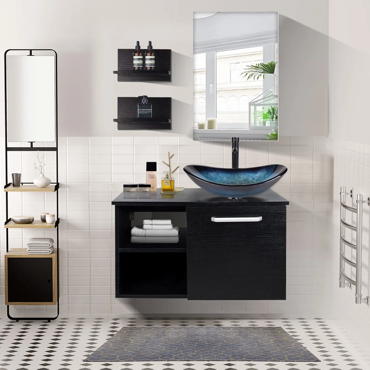 PULUOMIS Vessel Sink and Faucet Combo Bath Sinks with Mounting Ring and Pop Up Drain Round Bowl Basin Brown