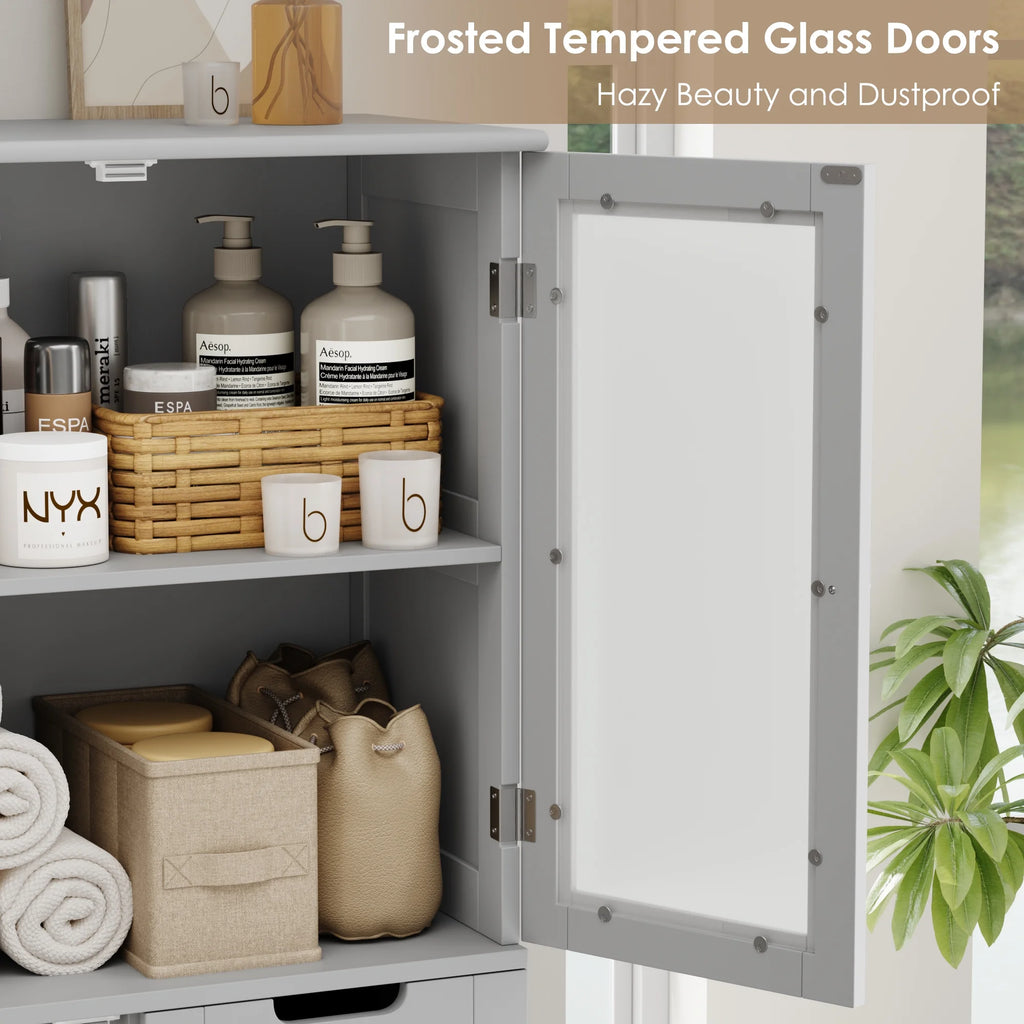 Homfa 67" Tall Bathroom Cabinet, White Linen Cabinet with Doors and Removable Drawers, Kitchen Cupboard