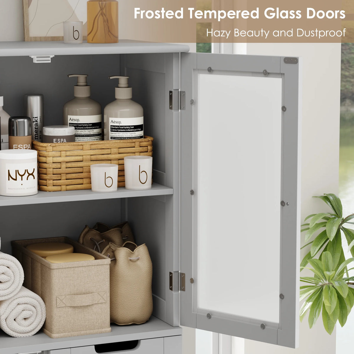 Homfa 67" Tall Bathroom Cabinet, White Linen Cabinet with Doors and Removable Drawers, Kitchen Cupboard