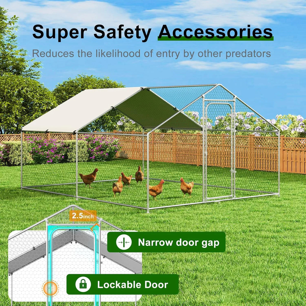 Large Metal Chicken Coop Walk-in Poultry Cage with Waterproof and UV-Resistant Cover Outdoor Chicken Run Hen Rabbit Duck House for Backyard Farm Use Spire Roof(10 W x 4.9 L x 6.4 H)