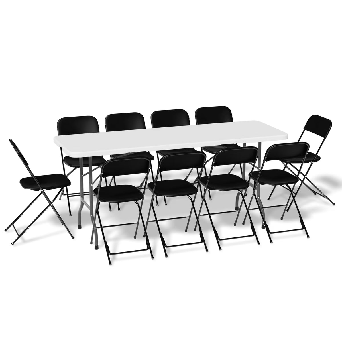 Magshion 11 Pieces 6 Ft Plastic Foldable Card Table and Chair Set Portable Folding Table with Handle Picnic Desk and Folding Chairs with Backrest, Black