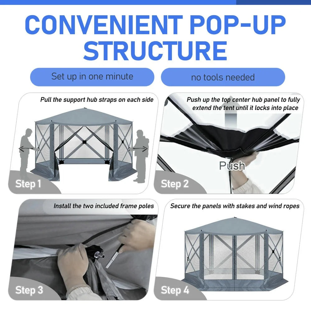 GVN Backyard Garden Canopy, Camping Canopy Screen Tent,12' x 12' Outdoor Pop-Up Camping Canopy