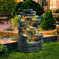 Magic Union 7-Tier Cascading Rock Water Fountain, 24" H Outdoor Freestanding Fountain with LED Lights and Pump, Outdoor Garden Waterfall Decor for Patio, Yard and Deck Decor, Natural Stone Look