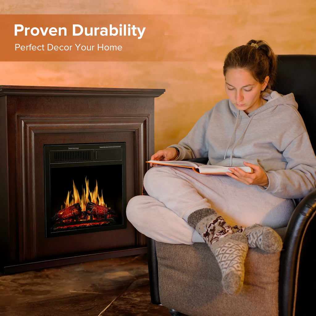 KISSAIR Electric Fireplace Mantel Wooden Surround Firebox, Free Standing Fireplace, with Remote Control, Adjustable LED Flame, 750W/1500W -White