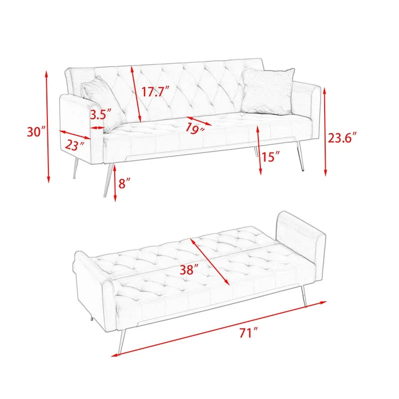 FFH Modern Corduroy Futon Sofa Bed with Adjustable Backrest,Convertible Loveseat Sleeper,Soft Couch with Drop-Down Table and Cup Holder for Living room,Pink