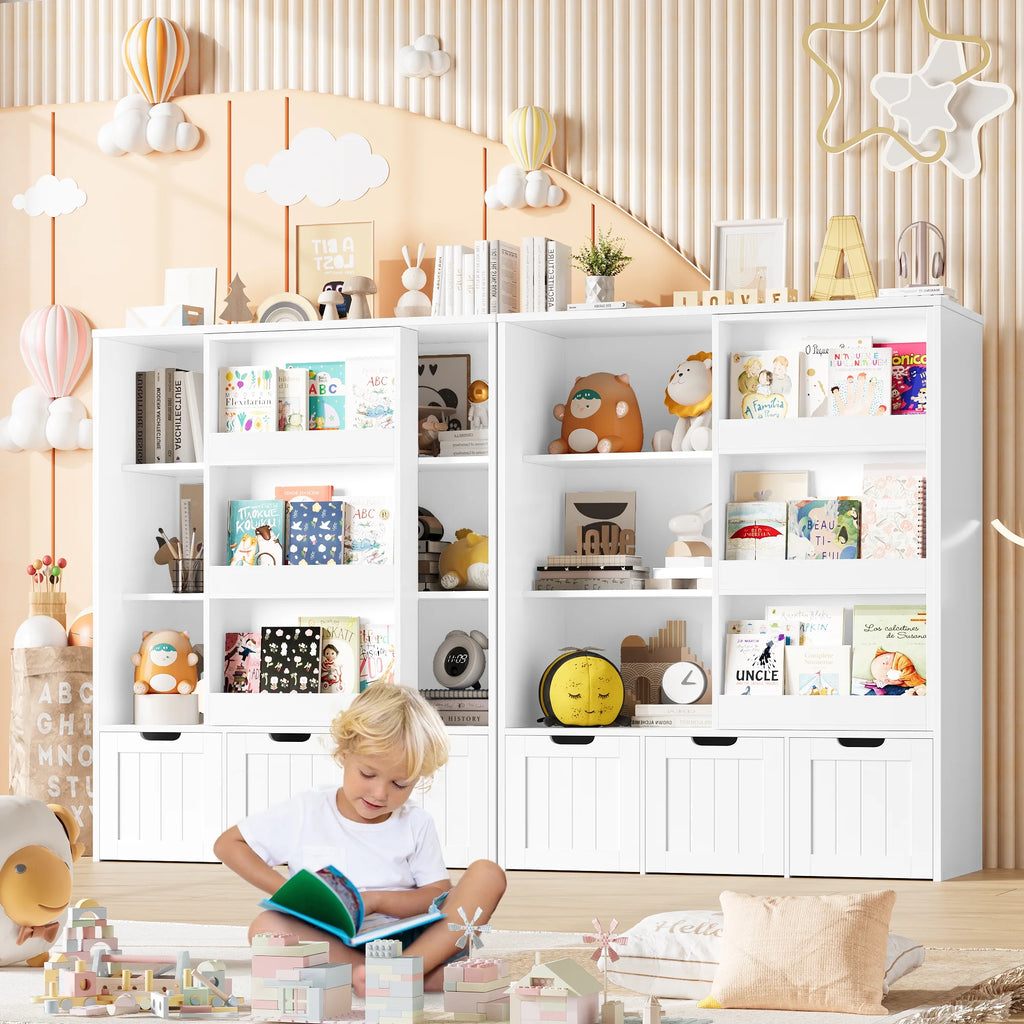 Homfa 6 Cube Toy Storage, Cube Organizer with Sliding Rack, 3 Drawer Kids Bookcase and Bookshelf, White