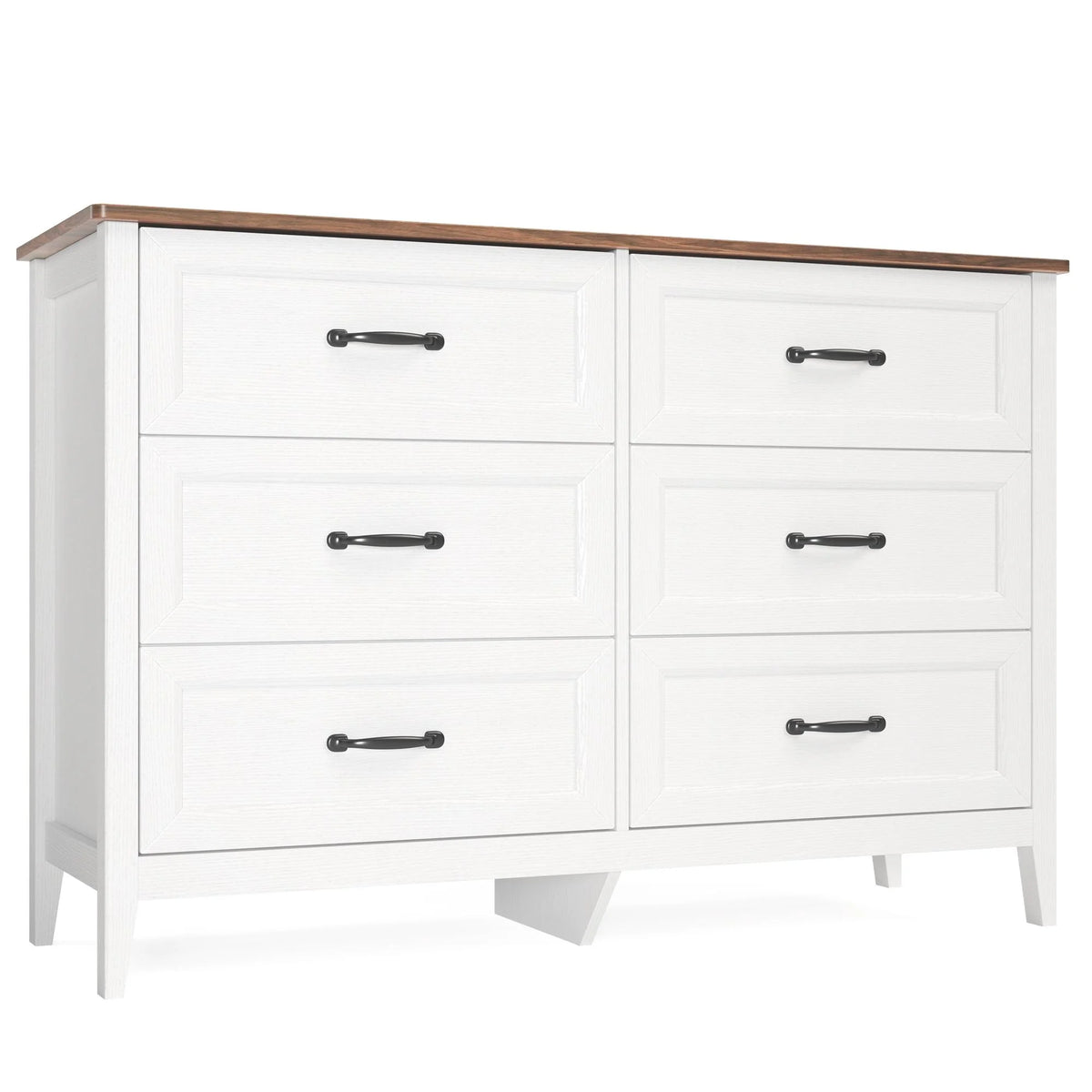 White Dresser, Lofka 6 Drawer Dresser for Bedroom, Chests of Drawers for Living Room, White Brown