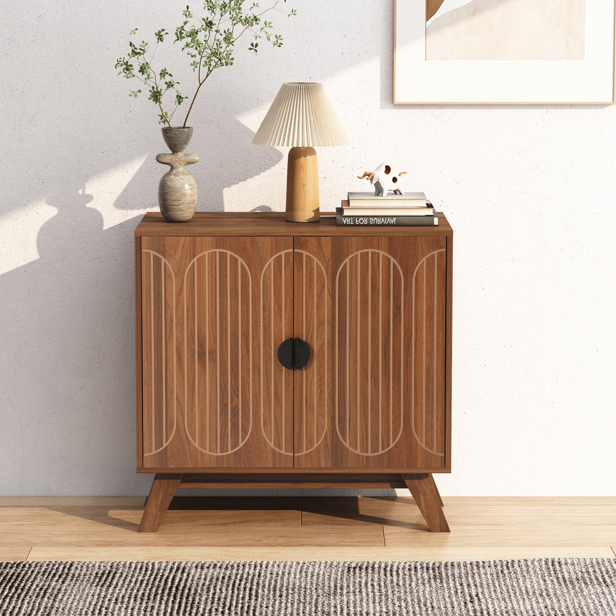 LEFHDA 2PCS Buffet Cabinet, Sideboard Cabinet with Storage, Accent Storage Cabinet with Carved Arc Door Design for Kitchen Dining Room, 2 Doors Buffet Cabinet with Adjustable Shelves