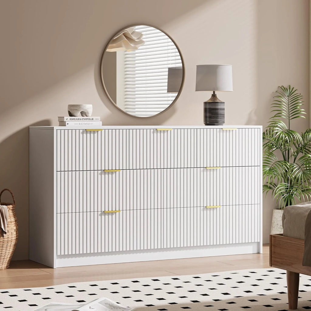 Furniway Black Dresser for Bedroom, 8 Drawer Double Dresser, Modern Chest of Drawers for Bedroom, Living Room, Entryway and Closet, 55" L x 15.7" D x 37.4" H