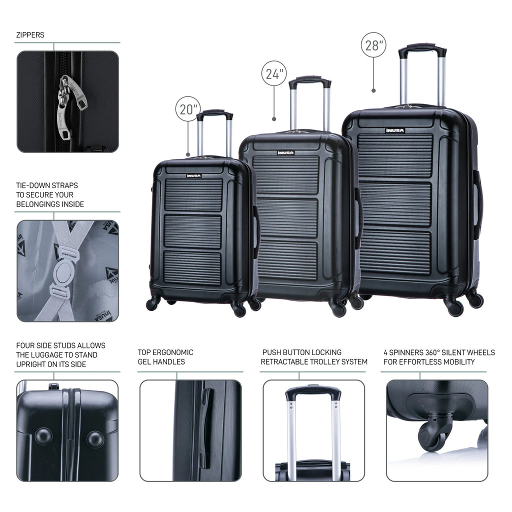 InUSA Pilot 3-Piece Hardside Luggage Sets with Spinner Wheels, Handle, Trolley, (20"/24"/28"), Blue