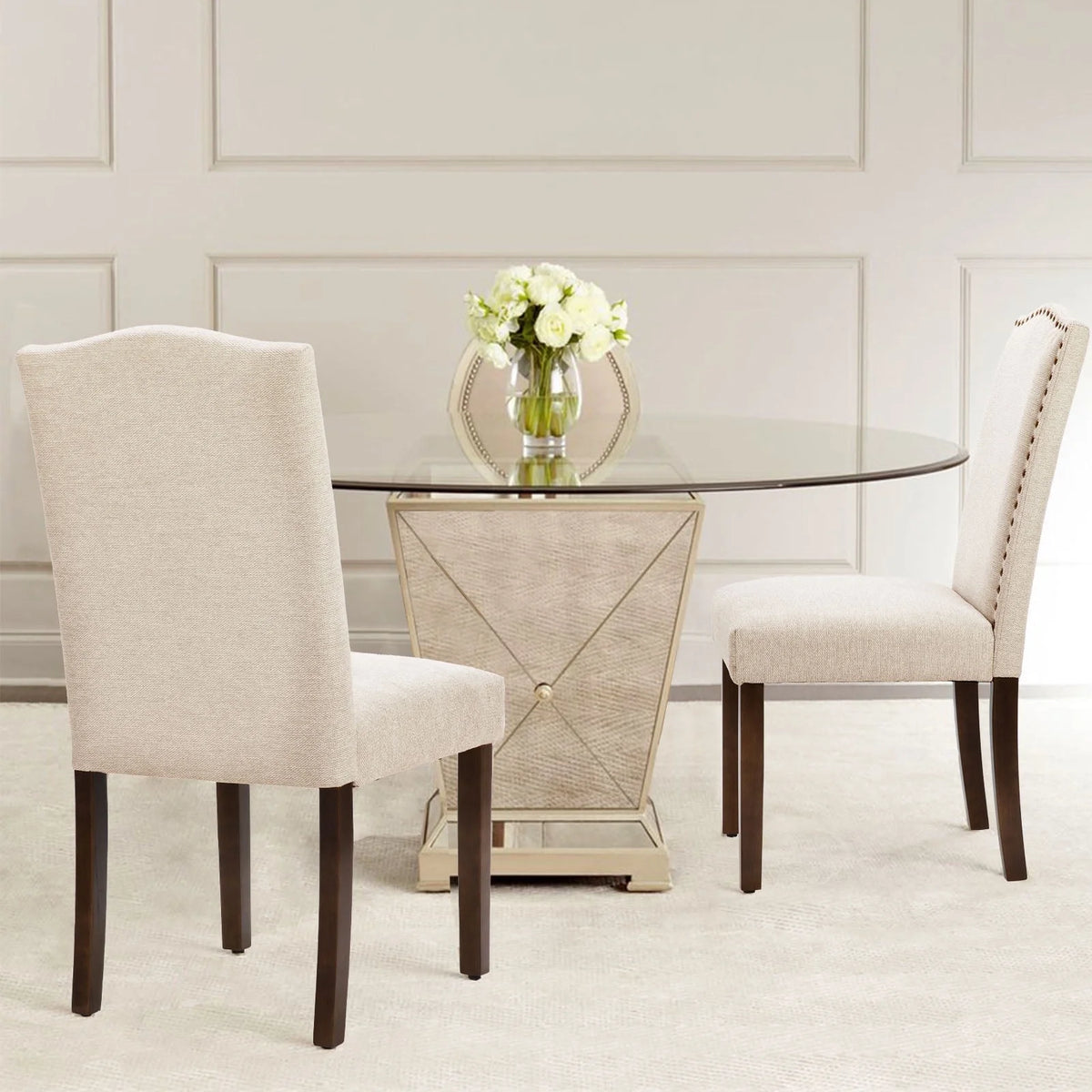 EDX Dining Chairs Set of 2, Parsons Chairs with Nailhead Trim and Wood Legs