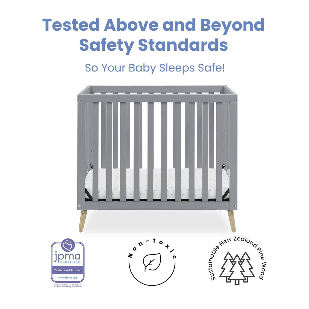 Delta Children Essex Convertible Mini Baby Crib with 2.75-Inch Mattress. Grey w/Natural