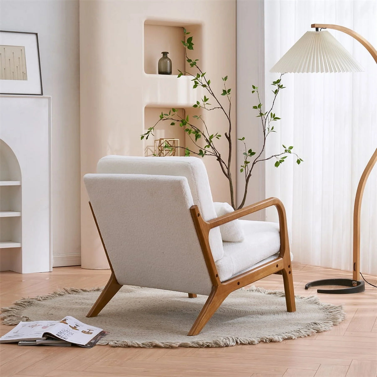 Modern Accent Chair, Upholstered Armchair with Wood Frame, Bronzing Cloth Single Sofa Chair with Lumbar Pillow for Living Room Bedroom Apartment, Orange
