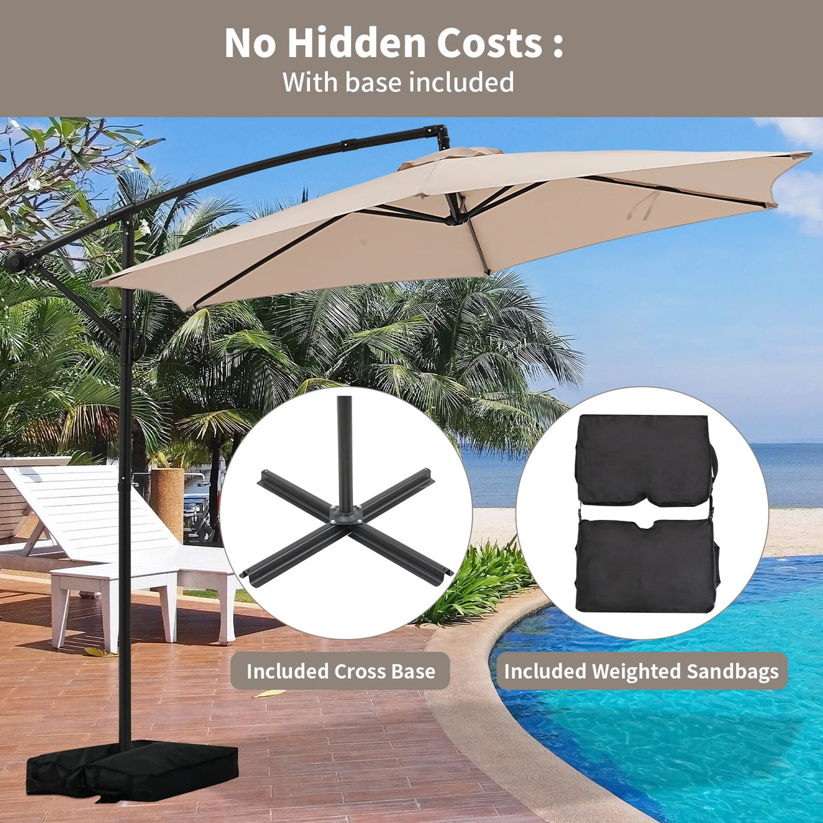 Autlaycil 10 ft Cantilever Offset Outdoor Patio Umbrella with Base Stand Rotate and Tilt, Blue