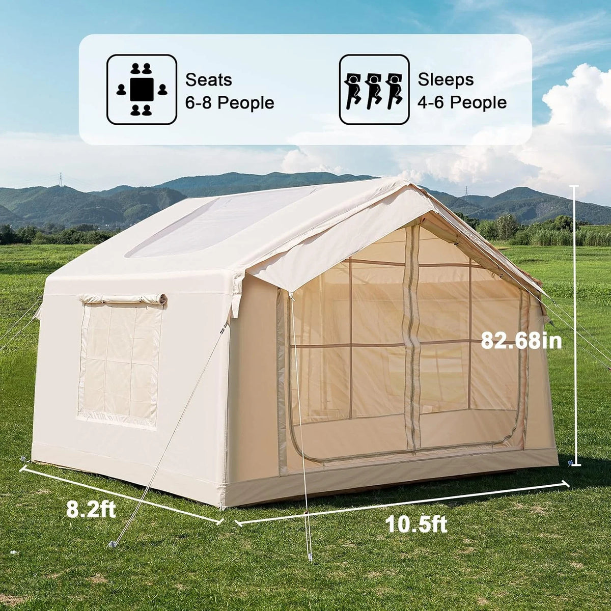 Inflatable Tents for Camping, Blow Up Tent with Canopy, Easy Setup Inflatable Camping Tent with Stove Jack, Waterproof Oxford Air Glamping Tents for Camping Adult 8-10 Person
