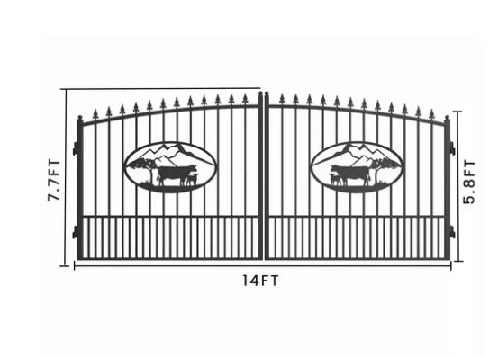 Outdoor Dual Swing Wrought Iron Gate for Driveway, Security Gate, Outdoor Fence Gate, Vienna Style for Yard, Backyard Patio 20'Star