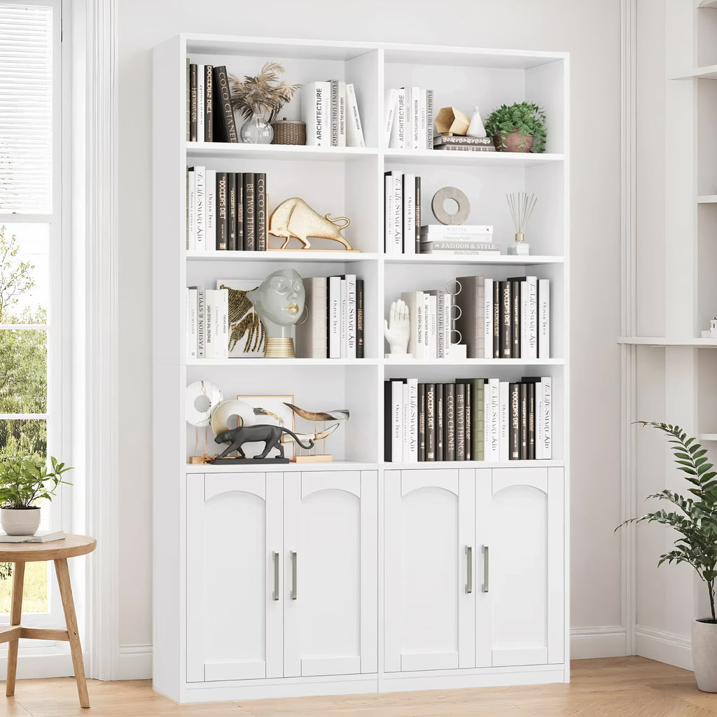 Homfa 73 Tall Bookcases with Doors, 8 Cubes 6-Tier Double Row Bookshelf, White Bookcase for Living Room Home Office