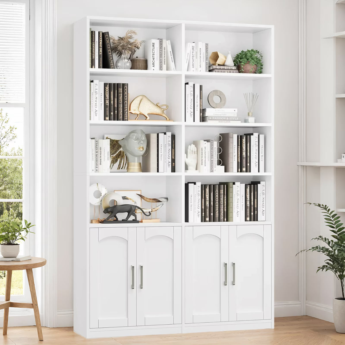 Homfa 73 Tall Bookcases with Doors, 8 Cubes 6-Tier Double Row Bookshelf, White Bookcase for Living Room Home Office