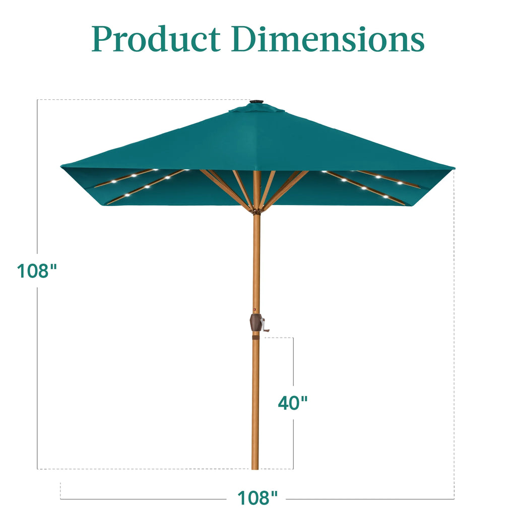 Best Choice Products 9ft Deep Square Solar LED Lighted Patio Umbrella w/ Woodgrain Pattern, UV-Resistant - Black