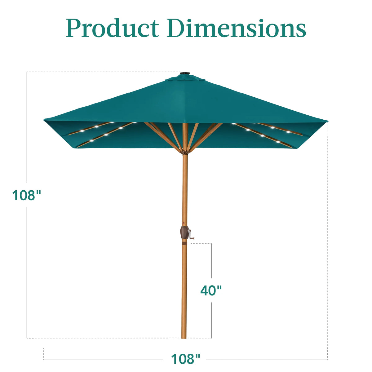 Best Choice Products 9ft Deep Square Solar LED Lighted Patio Umbrella w/ Woodgrain Pattern, UV-Resistant - Black