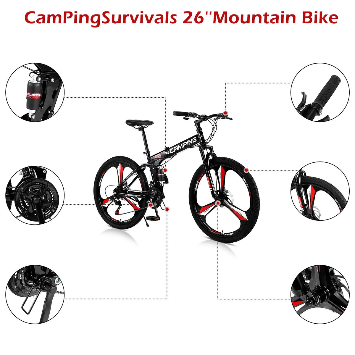 Ktaxon 26 inch 21 Speeds Folding Mountain Bike High Carbon Steel, for Adults Men Women, Red