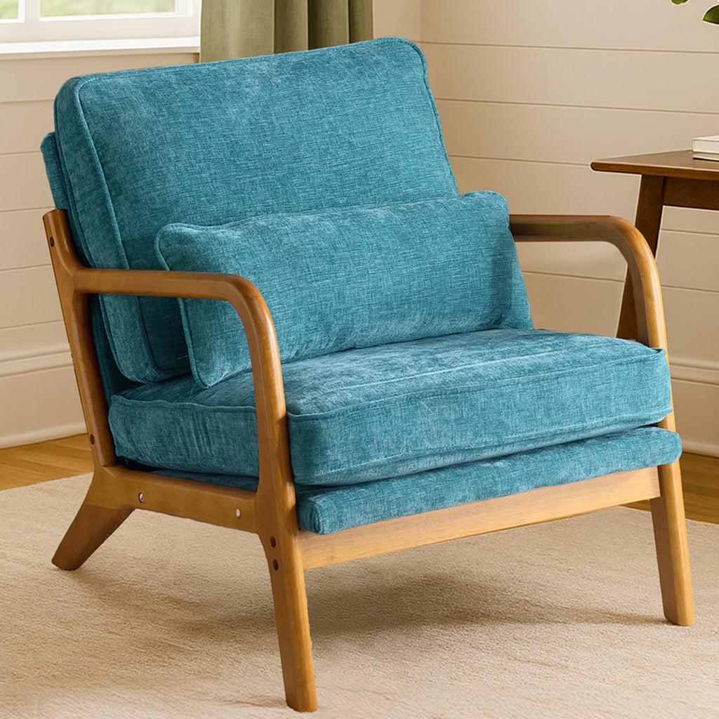 Ktaxon Accent Chair Corduroy Upholstered Armchair, Reading Club Chair with Pillow and Solid Wood Frame for Living Room Bedroom Furniture Off White
