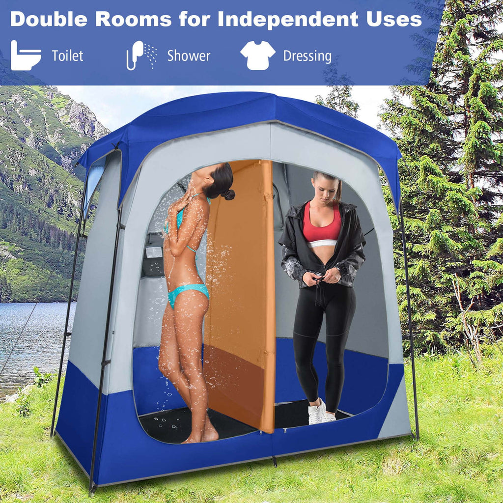 Costway 2 Room Shower Tent Oversize Privacy Shelter Portable Dressing Toilet Outdoor Gray