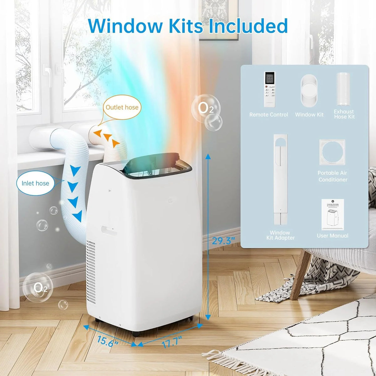 Garvee 14000 BTU Air Conditioner with Heater, Portable AC Unit w/Remote Control & Window Kit for Room up to 750 Sq.ft, White