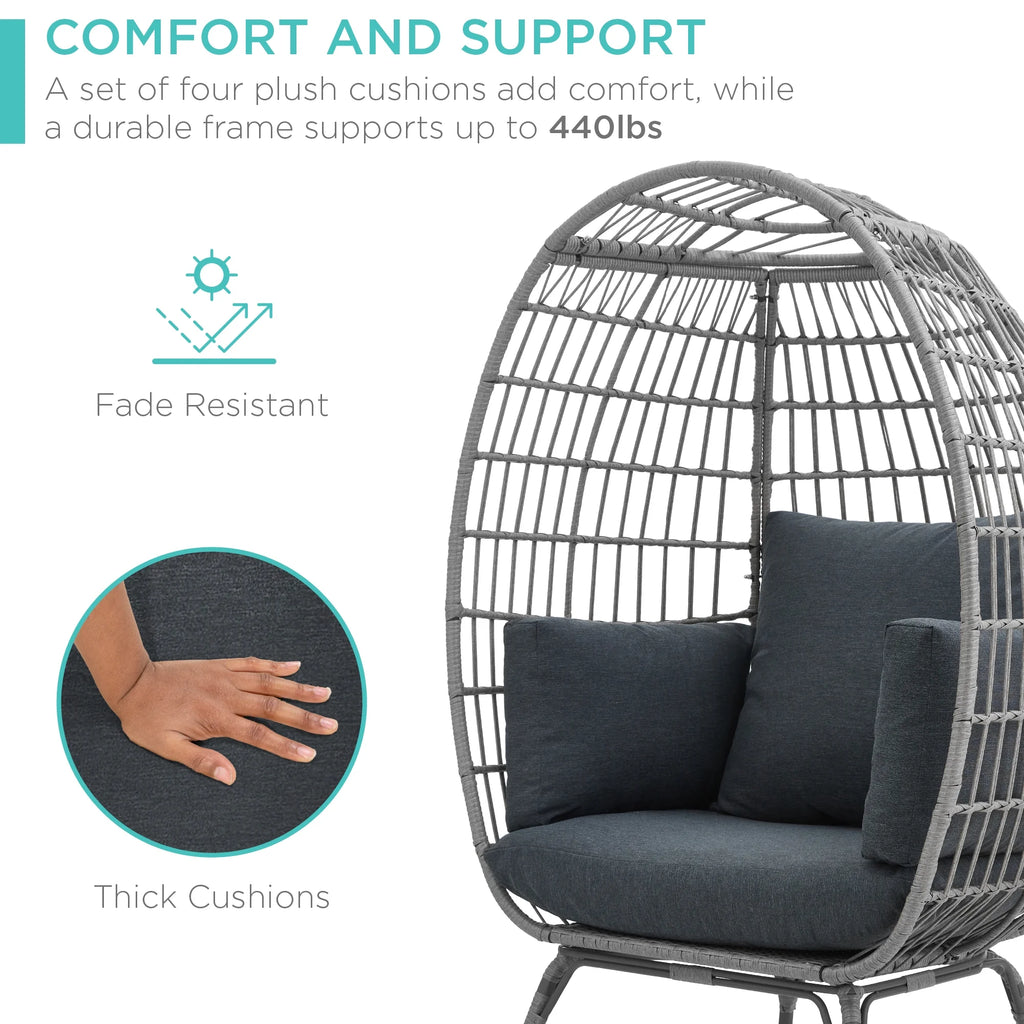 Best Choice Products Wicker Egg Chair Oversized Indoor Outdoor Patio Lounger w/ Steel Frame, 440lb Capacity - Black
