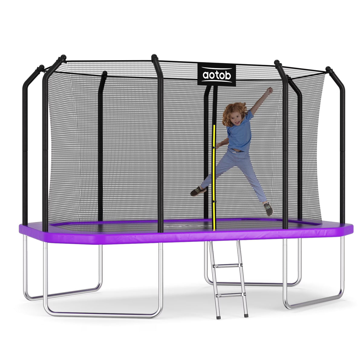 AOTOB 14X8FT Rectangle Trampoline - Perfect Outdoor Trampoline for Kids - Gymnastics Style Tranpoline with Enclosure Net - Supports Up to 440 lbs